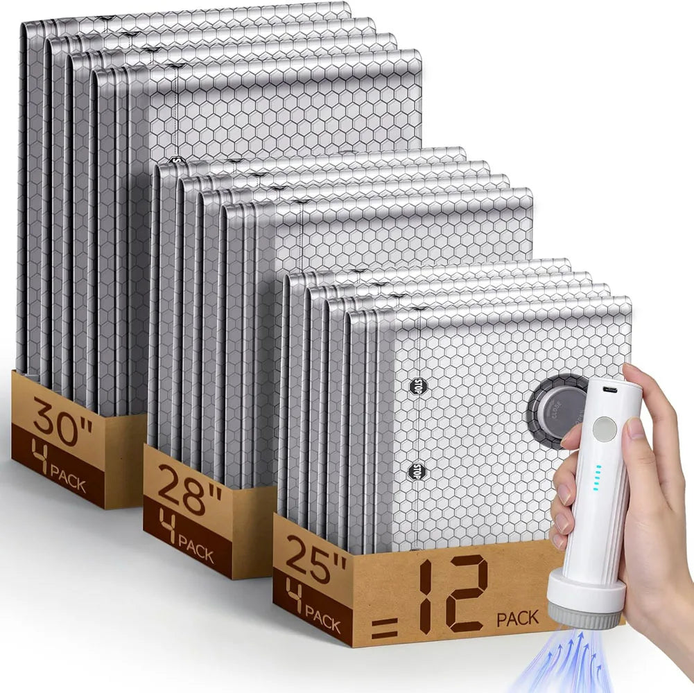 Vacuum Bags for Travel with Rechargeable Air Pump, Carry-On Size Compression Packing Bags for Luggage and Suitcase, Space Saver