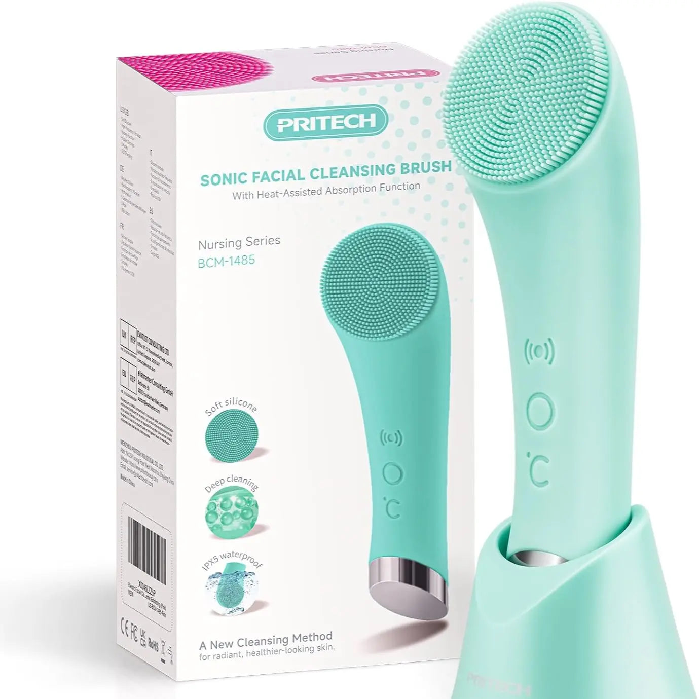 Facial Cleansing Brush, PRITECH Heatable Vibrating Face Scrubber with Massage, Silicone Face Scrubber for Women & Men, Electric Facial Cleanser for Deep Cleansing, Gentle Exfoliating (Pink) Summerwins Dealsforyoudays