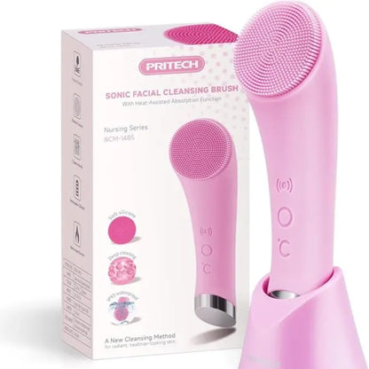 Facial Cleansing Brush, PRITECH Heatable Vibrating Face Scrubber with Massage, Silicone Face Scrubber for Women & Men, Electric Facial Cleanser for Deep Cleansing, Gentle Exfoliating (Pink) Summerwins Dealsforyoudays