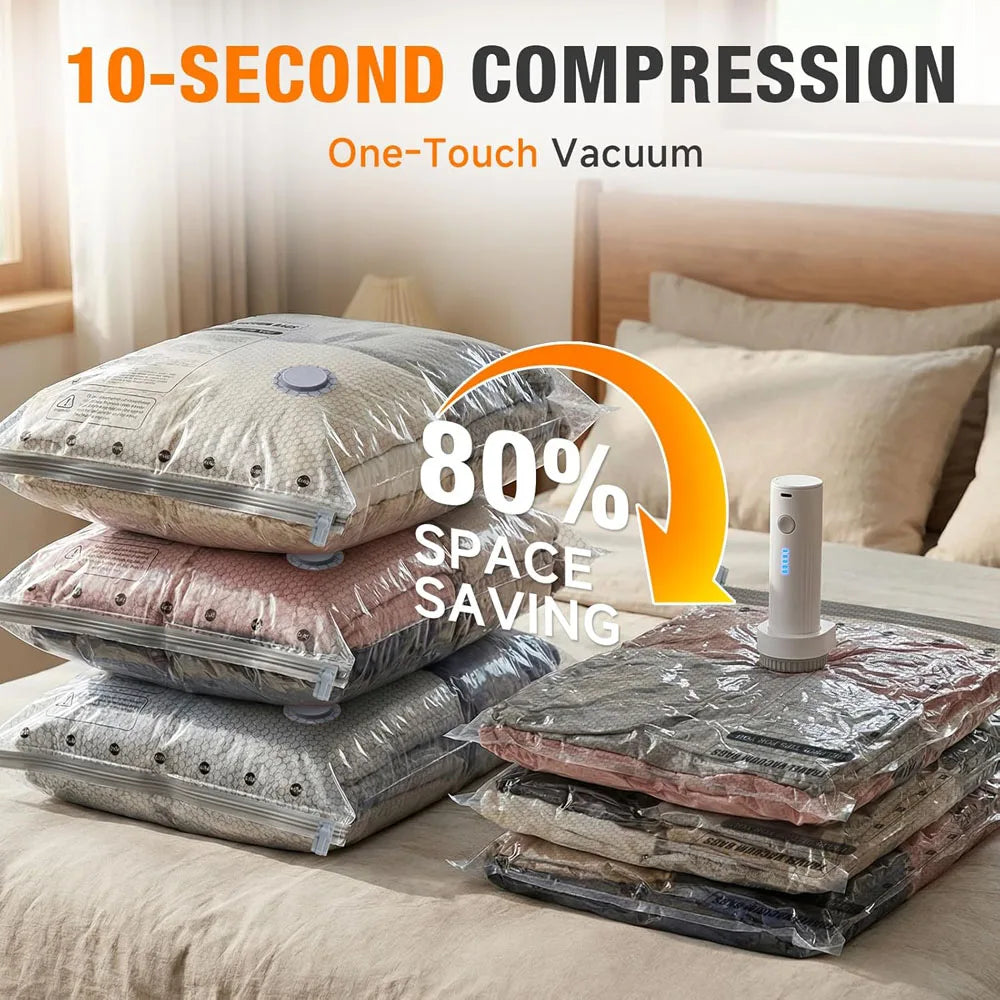 Vacuum Bags for Travel with Rechargeable Air Pump, Carry-On Size Compression Packing Bags for Luggage and Suitcase, Space Saver