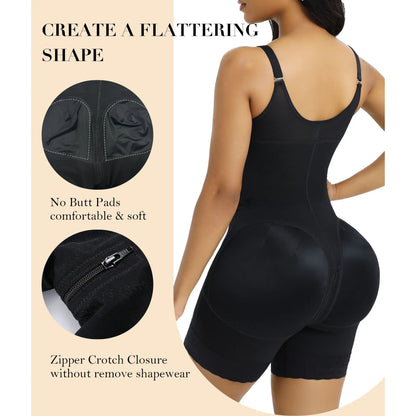 Women’S YIANNA Fajas Colombianas Shapewear Tummy Control Butt Lifter Shaper with Zipper Crotch Detachable Shoulder Strap