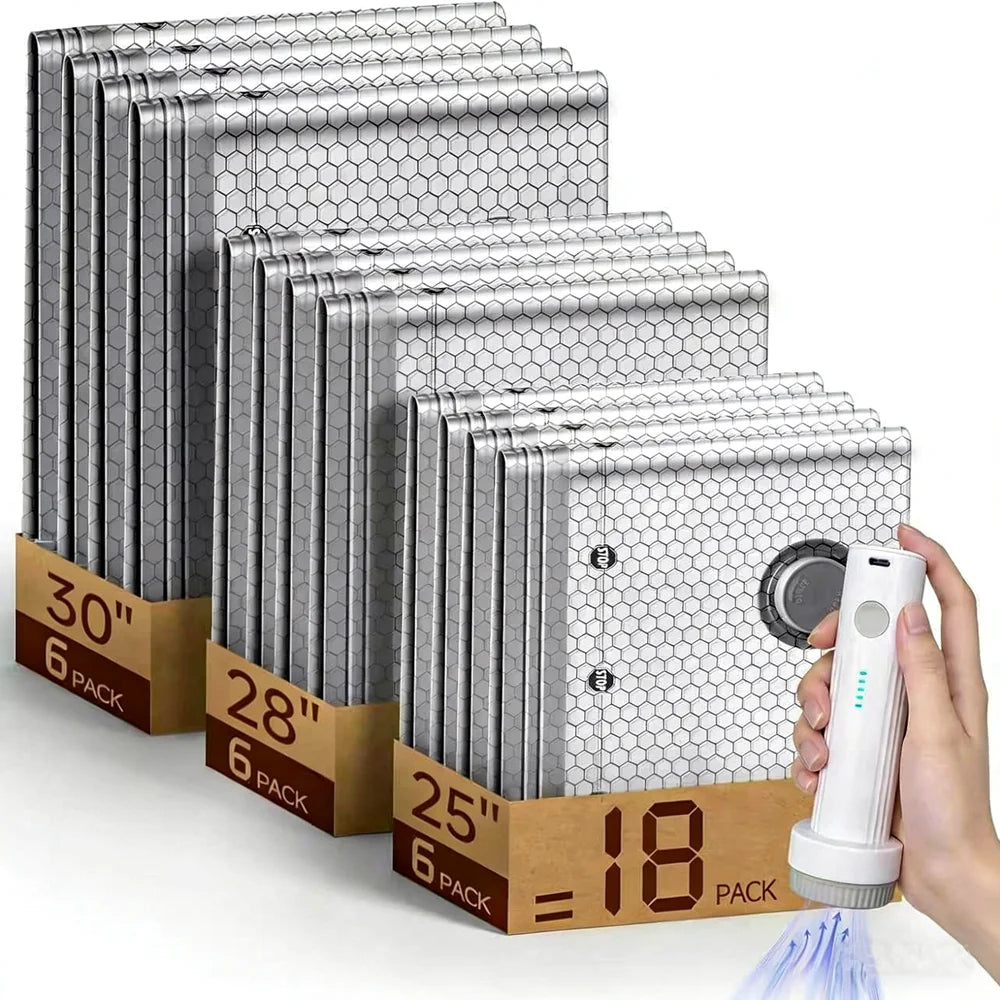 Vacuum Bags for Travel with Rechargeable Air Pump, Carry-On Size Compression Packing Bags for Luggage and Suitcase, Space Saver