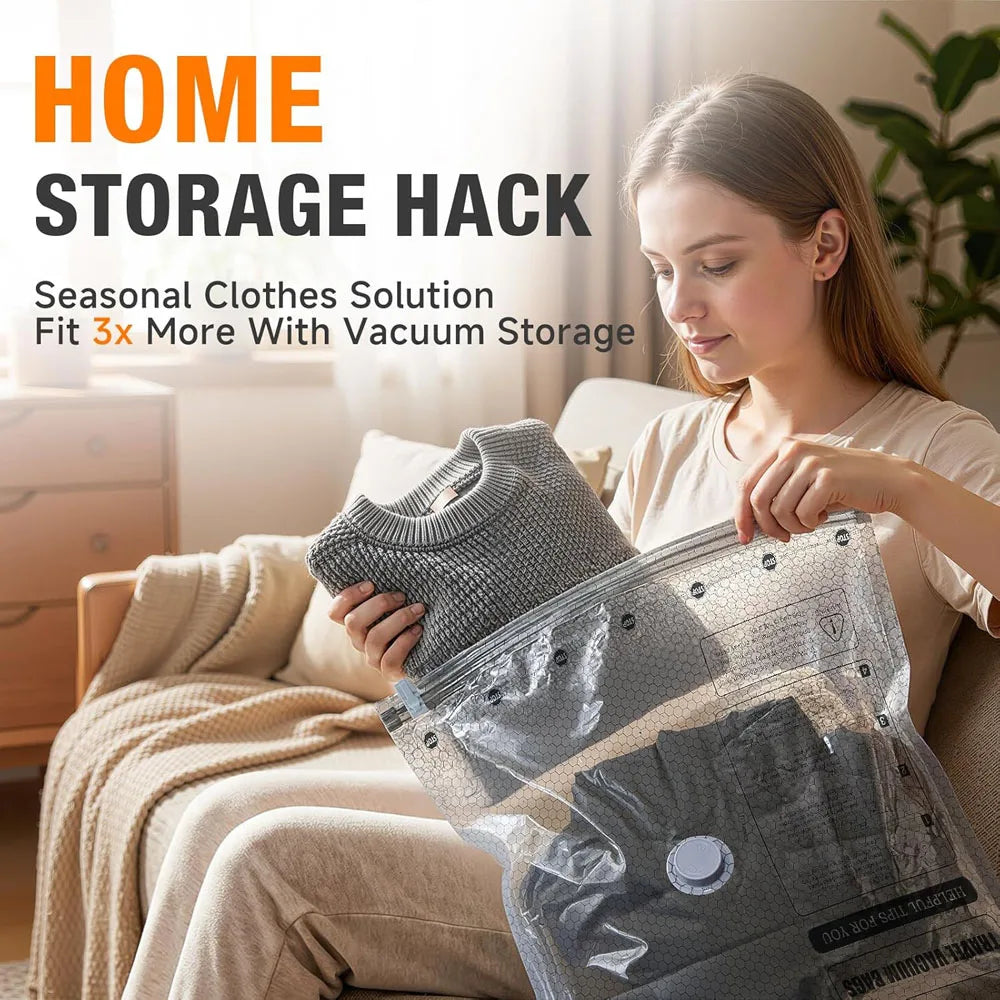 Vacuum Bags for Travel with Rechargeable Air Pump, Carry-On Size Compression Packing Bags for Luggage and Suitcase, Space Saver