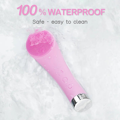 Facial Cleansing Brush, PRITECH Heatable Vibrating Face Scrubber with Massage, Silicone Face Scrubber for Women & Men, Electric Facial Cleanser for Deep Cleansing, Gentle Exfoliating (Pink) Summerwins Dealsforyoudays