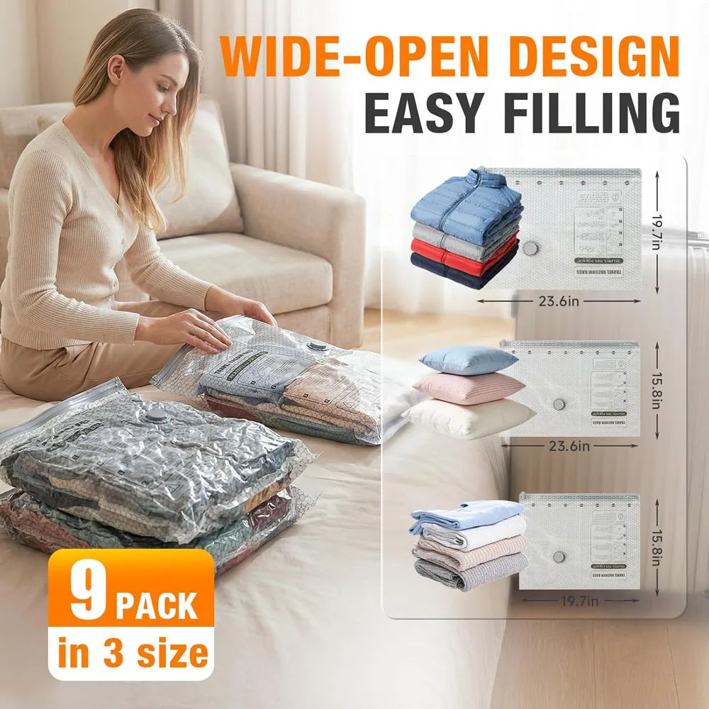 Vacuum Bags for Travel with Rechargeable Air Pump, Carry-On Size Compression Packing Bags for Luggage and Suitcase, Space Saver