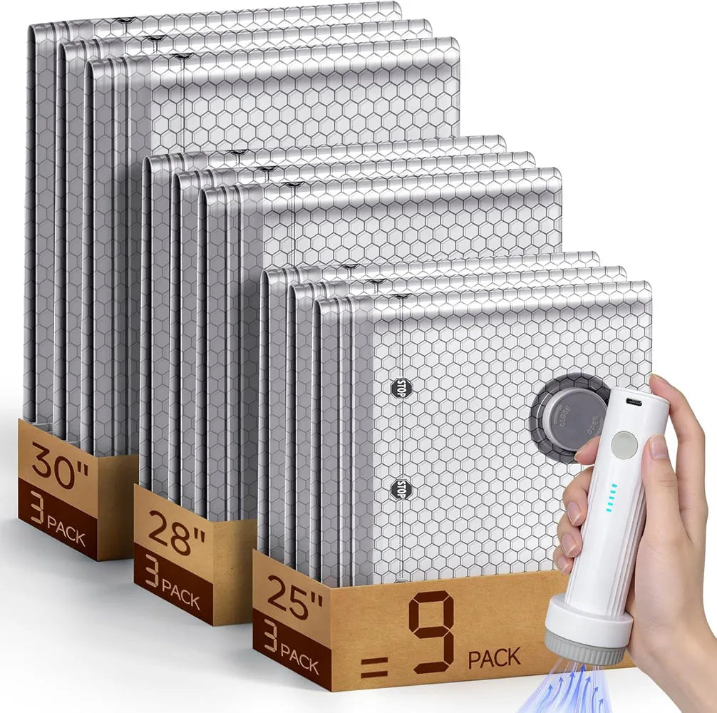 Vacuum Bags for Travel with Rechargeable Air Pump, Carry-On Size Compression Packing Bags for Luggage and Suitcase, Space Saver